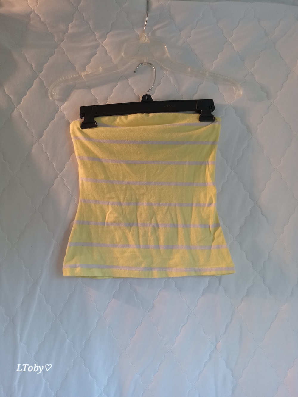 Lilu Yellow Stripe Strapless Crop Top